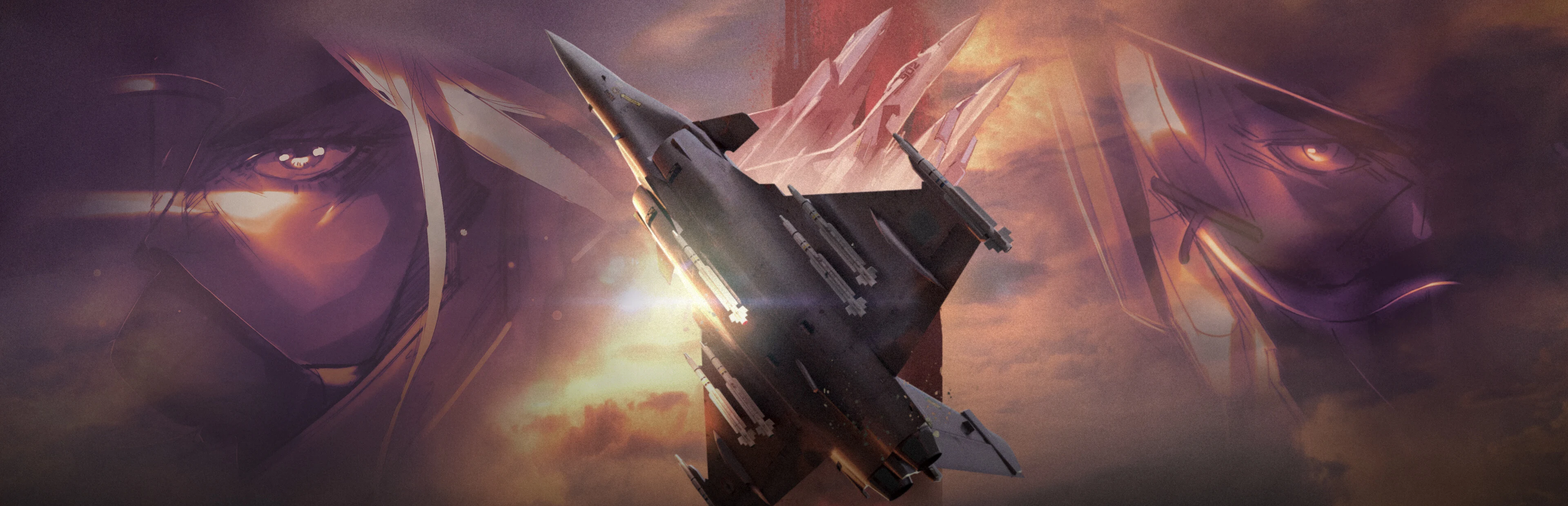 DAWN AEROWAR official artwork featuring a fighter jet and character silhouettes